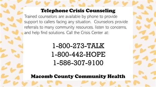 Telephone crisis counseling numbers